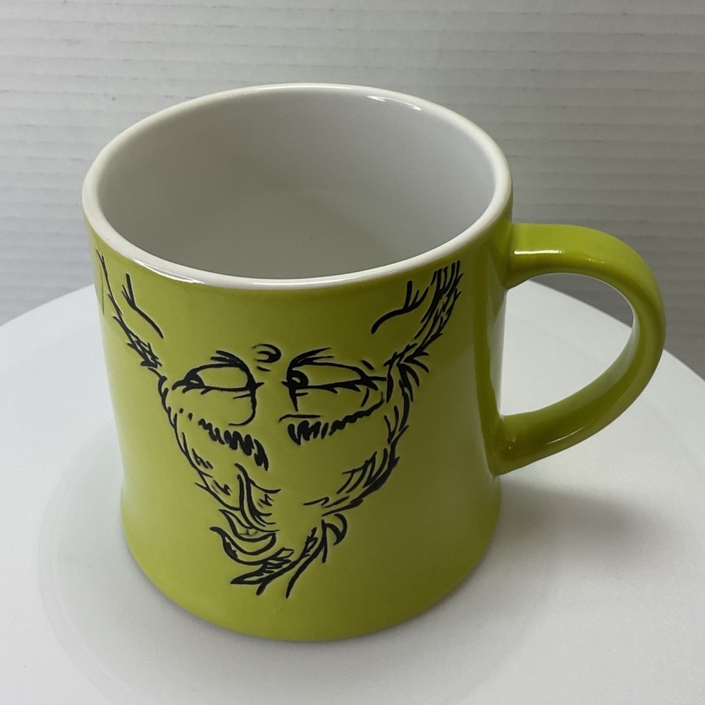 Bio world Upside Down Dr Seuss The Grinch Green Ceramic‎ Mug Christmas 16 Oz